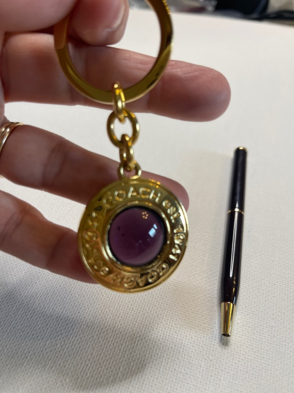 Coach Gold-tone Medallion Keychain with Purple Center and Black Coach Pen - Picture 3 of 7